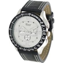 Geneva Platinum Men's Quartz Decorative Chronograph Dial Croco Embossed Black Leather Strap Watch SILVER