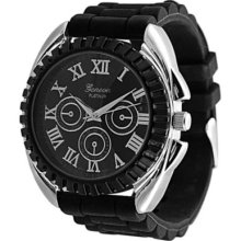 Geneva Platinum Men's Quartz Decorative Chronograph Dial Silver-tone Case Silicone Strap Watch