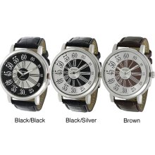 Geneva Platinum Men's Roman Numeral Faux Leather Strap Watch (Black/Silver)