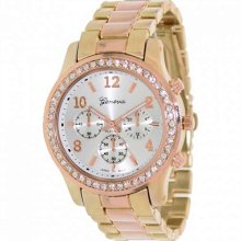 Geneva Platinum Women's 9073.RoseGold.Gold Two-Tone Stainless-Steel Quartz Watch with Silver Dial