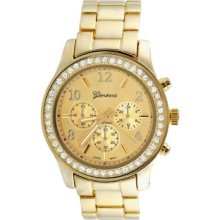 Geneva Platinum Women's Japanese Quartz Gold-tone Cubic Zirconia Accented Watch