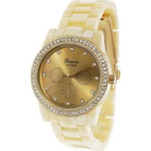 Geneva Platinum Women's Quartz Rhinestone Accented Gold-tone Dial Bracelet Watch IVORY