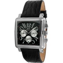 Gino Franco 942Bk Men'S 942Bk Square Chronograph Stainless Steel Genuine Leather Strap Watch