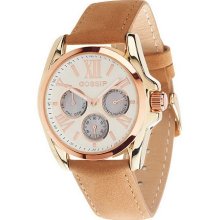 Gossip Suede Strap Multi-Function Watch with Roman Numerals - Tan - One Size