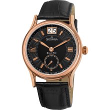 Grovana Men's 'Big Date' Black Leather Strap Watch