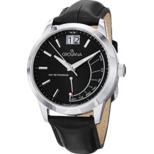 Grovana Men's Black Dial Black Leather Strap Day Date Quartz