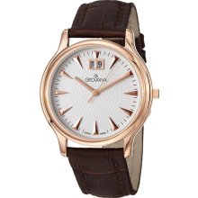 Grovana Men's Ivory Dial Brown Leather Strap Grand Date Quartz Watch