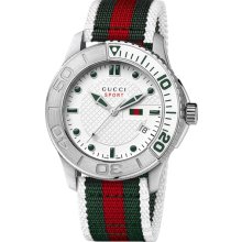 Gucci 'G Timeless' Nylon Strap Watch White/ Green/ Red