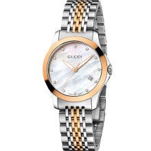Gucci 'G Timeless' Small Diamond Index Bracelet Watch Silver/ Rose Gold