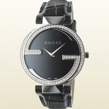 Gucci interlocking watch large steel case set with diamonds