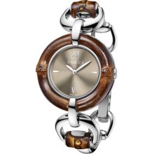 Gucci Ladies Bamboo Bezel Stainless Steel Case and Bracelet Brown Dial YA132402