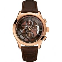 Guess Chrono Brown Croc Embossed Leather Mens Watch U14504G1