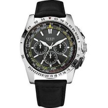 Guess Gents Black Chronograph leather Strap W16559G1 Watch