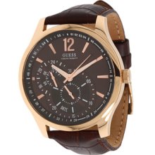 Guess Men's Contemporary Dress Sport Watch Brown Leather Rose Gold Case U10627g1