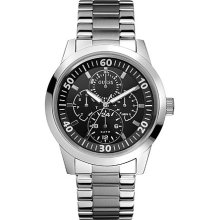 Guess Men's Quartz Watch With Black Dial Analogue Display And Silver Stainless Steel Strap W11562g3