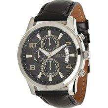 Guess Men's W0076G1 Stainless Steel Black Leather Strap Watch