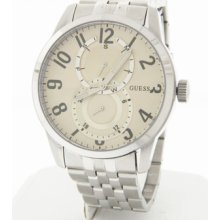 Guess Men's W13100g2 Silver Cream Day & Date Dial Stainless Steel Quartz Watch