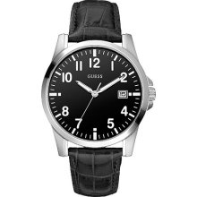 Guess Men's W65012g3 Watch With A Black Dial And A Black Leather Strap