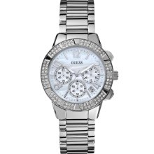 GUESS Silver-Tone Crystal Sport Chronograph Wa