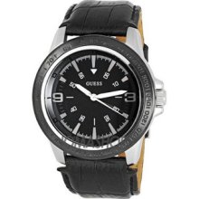 Guess Sport Leather Men's Stainless Steel Case Date Black Leather Watch W10571g1