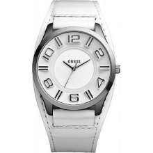 GUESS Stand Out White Leather Mens Watch W12624G1 - White - White Gold