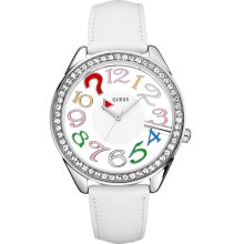 Guess U11066L1 White Dial White Leather Band Women's Watch