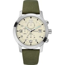 Guess U11650G2 Beige Dial Olive Green Canvas Chronograph Men's Watch