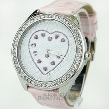 Guess Watch Ladies Sweet Logo Pink Leather Swarovski U85141l2 Montre