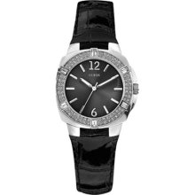 Guess Women's W10214L1 Black Leather Quartz Watch with Black Dial ...