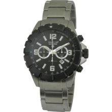 Hamlin Men's Japanese Quartz Chronograph Black Unidirectional Bezel Stainless Steel Bracelet Watch