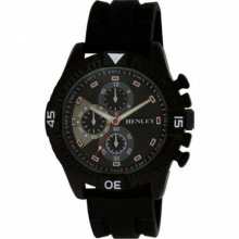 Henley Decorative Multi-Dial Men's Sports Quartz Watch With Black Dial Analogue Display And Black Silicone Strap H02059.3