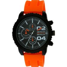Henley Decorative Multi-Dial Men's Sports Quartz Watch With Black Dial Analogue Display And Orange Silicone Strap H02056.8