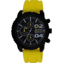 Henley Decorative Multi-Dial Men's Sports Quartz Watch With Black Dial Analogue Display And Yellow Silicone Strap H02056.9