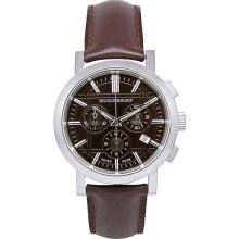 Heritage Stainless Steel Case Chronograph Brown Dial Brown Leather Str