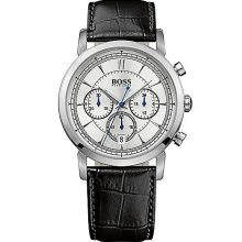 Hugo Boss Men Watch Chronograph Solid Steel 42mm Leather Strap 1512779