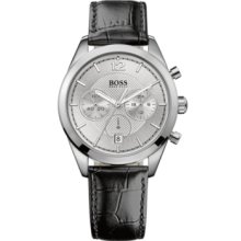 Hugo Boss Men's Chronograph Black Crocodile Embossed Leather Strap Watch 1512745