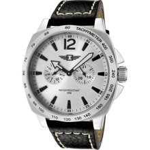 I By Invicta Men's 43660-003 Silver Dial Black Leather 2 Eye Day Date