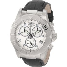 Invicta Men's 1719 Pro Diver Chronograph White Textured Dial Black Leather Watch