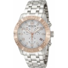 Invicta Men's Chronograph Stainless Steel Case and Bracelet Silver Dial Rose Gold Bezel 11451