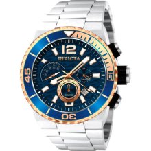 Invicta Men's Pro Diver Chronograph Stainless Steel Case and Bracelet Blue Tone Dial Rose Gold Tone Bezel 12996