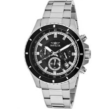 Invicta Men's Pro Diver Chronograph Stainless Steel Case and Bracelet Magnified Date Black Dial 12454