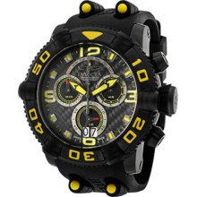 Invicta Men's Sea Hunter Chronograph Stainless Steel Case Rubber Bracelet Black and Yellow Dial 12258