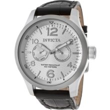 Invicta Watches Men's I-Force Silver Textured Dial Black Genuine Leath