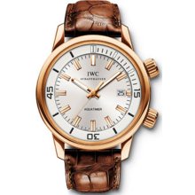 IWC Aquatimer Silver Dial Rose Gold Leather Strap Mens Watch IW323103