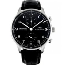 IWC Portuguese Black Dial Automatic Alligator Leather Mens Watch 3714-47