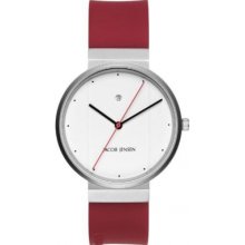Jacob Jensen New Series Men's Quartz Watch With White Dial Analogue Display And Red Rubber Strap 751