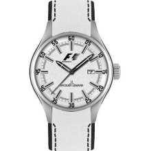 Jacques Lemans Men's Stainless Steel Formula One White Dial Leather Strap F5035B