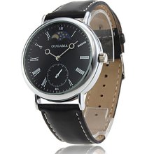 Japan PC Movement Silver Black Shell Dial Black Genuine Leather Watch