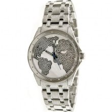 JBW Just Bling Iced Out Men's JB-6110-H Rock Star Stainless Steel World Map Diamond Watch