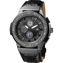 JBW Men's Black Ion-plated Steel Diamond Leather Watch (Black)